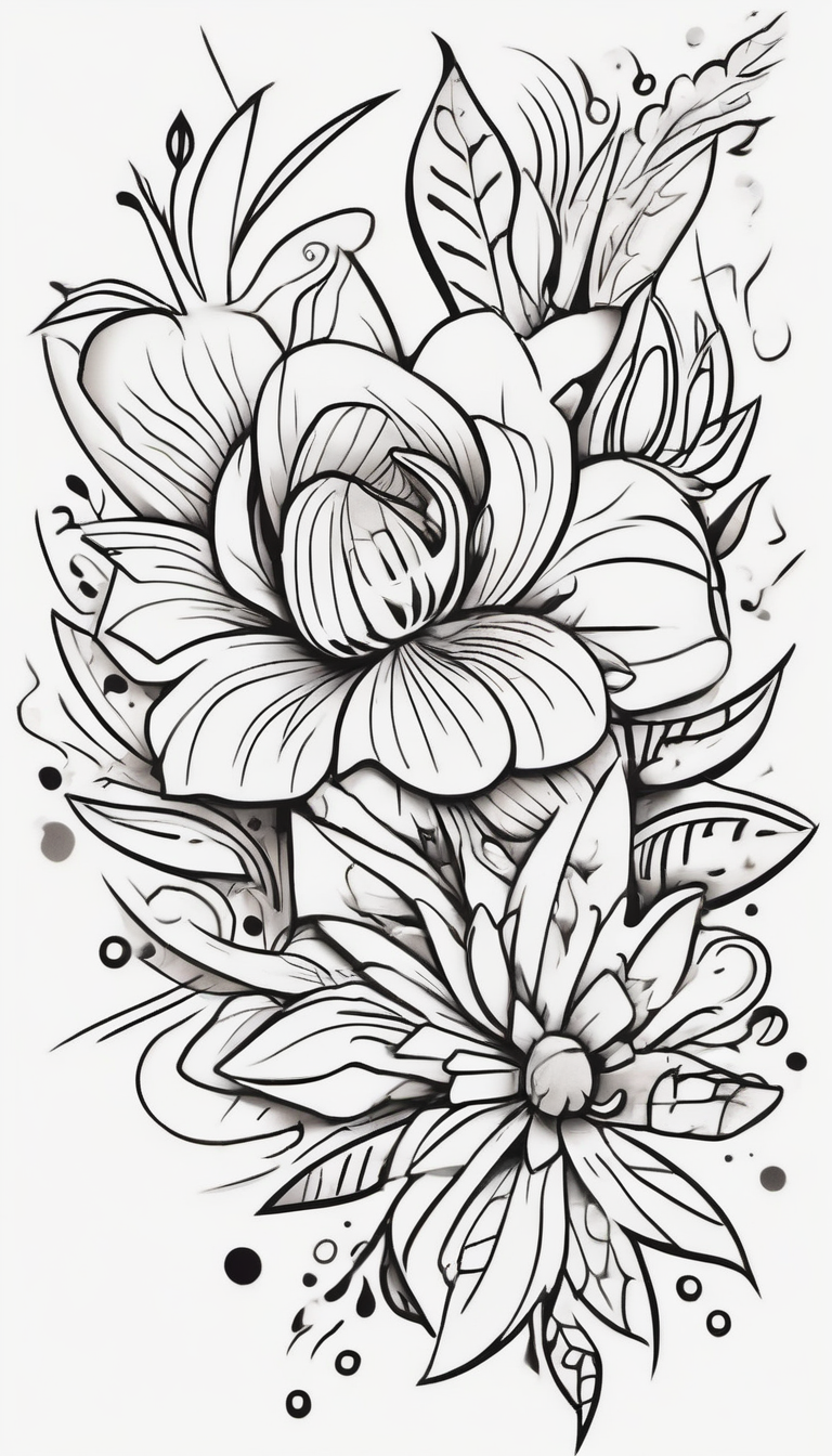 floral sleeve tattoo hello kitty tattoo(AIが生成したカートゥーンスタイルのタトゥーデザイン)